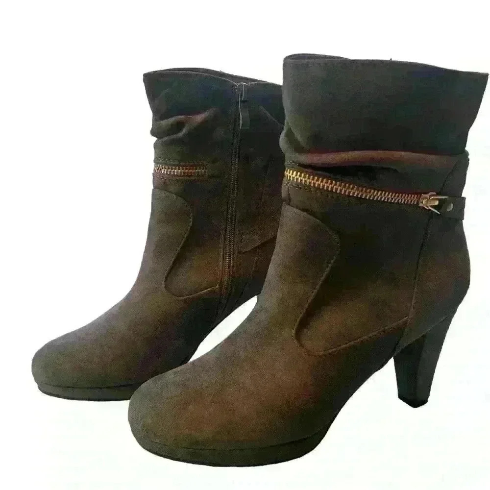 Grey Suede 3” heel boots, NIB
